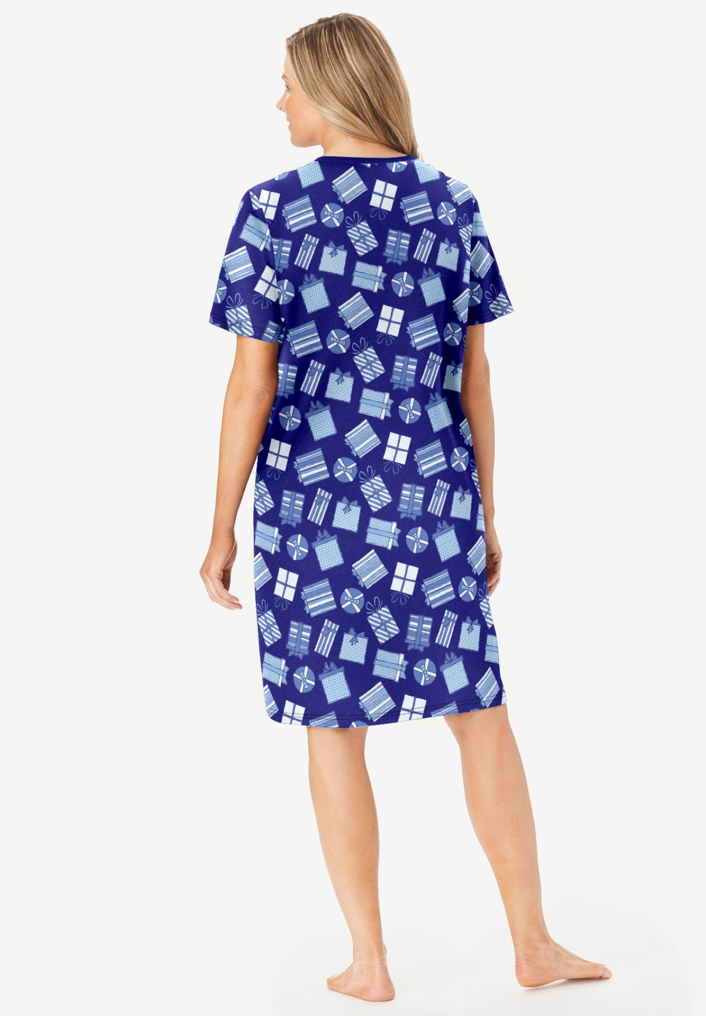 V-Neck Short Sleeve Knee-Length Cotton Sleepshirt image number 1