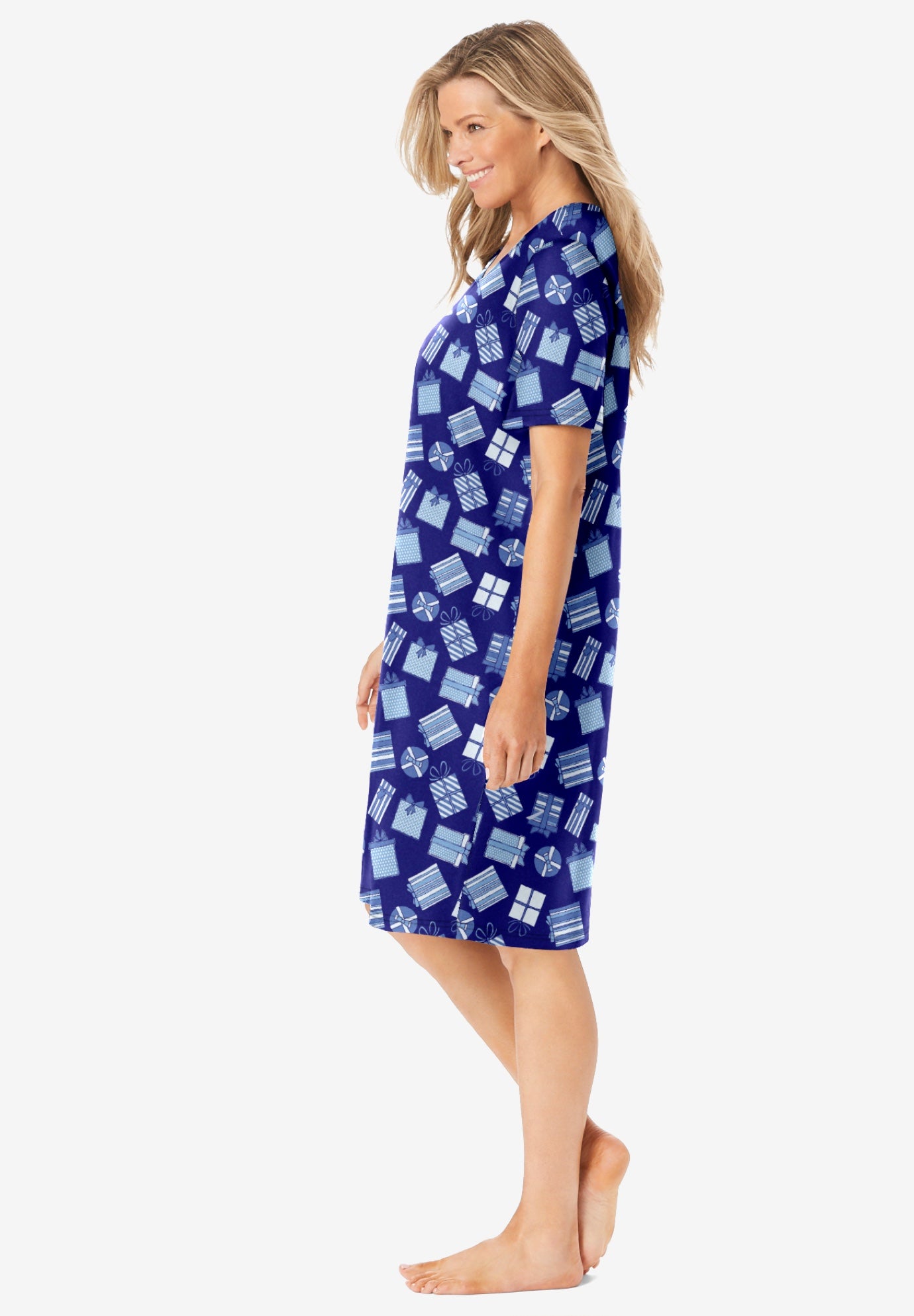 V-Neck Short Sleeve Knee-Length Cotton Sleepshirt image number 2
