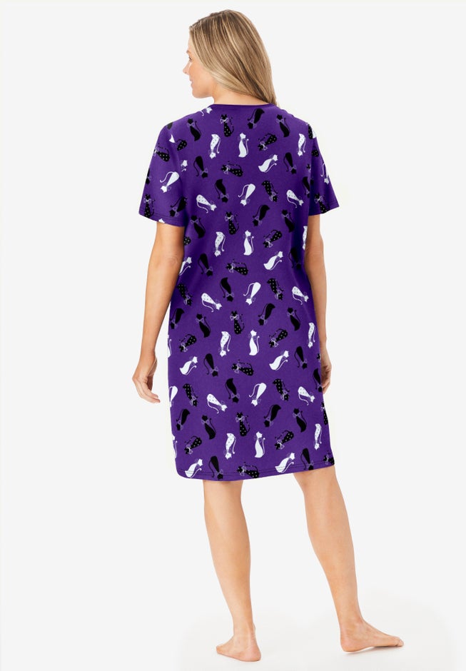 V-Neck Short Sleeve Knee-Length Cotton Sleepshirt image number 1