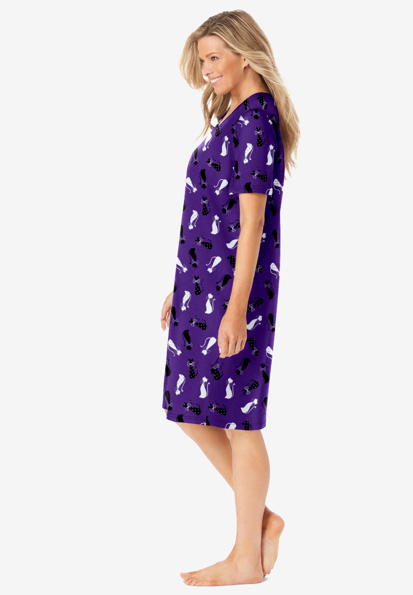 V-Neck Short Sleeve Knee-Length Cotton Sleepshirt image number 2