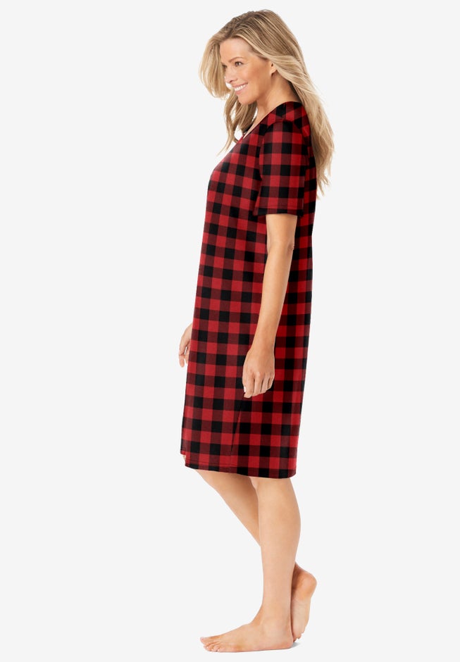 V-Neck Short Sleeve Knee-Length Cotton Sleepshirt image number 2