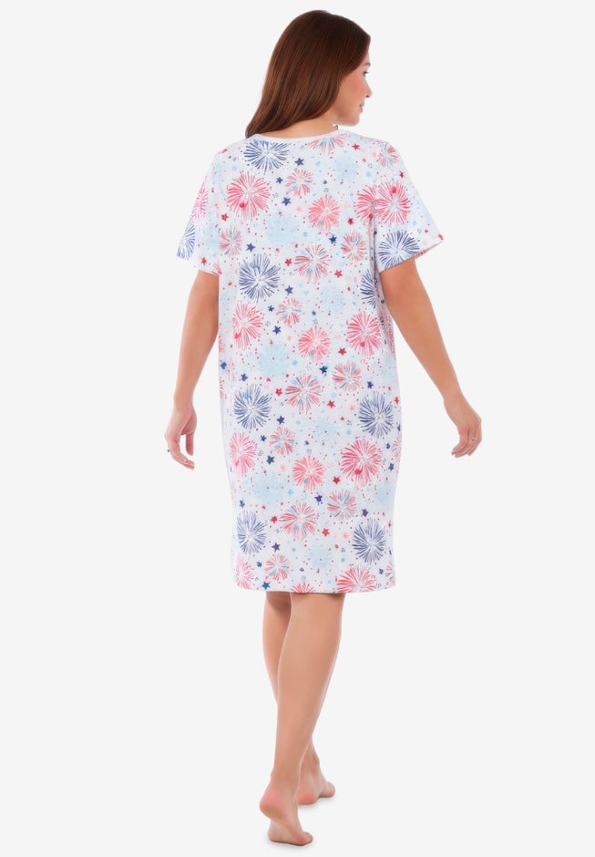 V-Neck Short Sleeve Knee-Length Cotton Sleepshirt image number 1