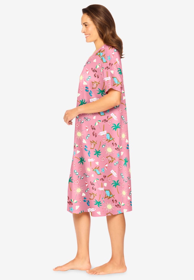 V-Neck Short Sleeve Knee-Length Cotton Sleepshirt image number 2