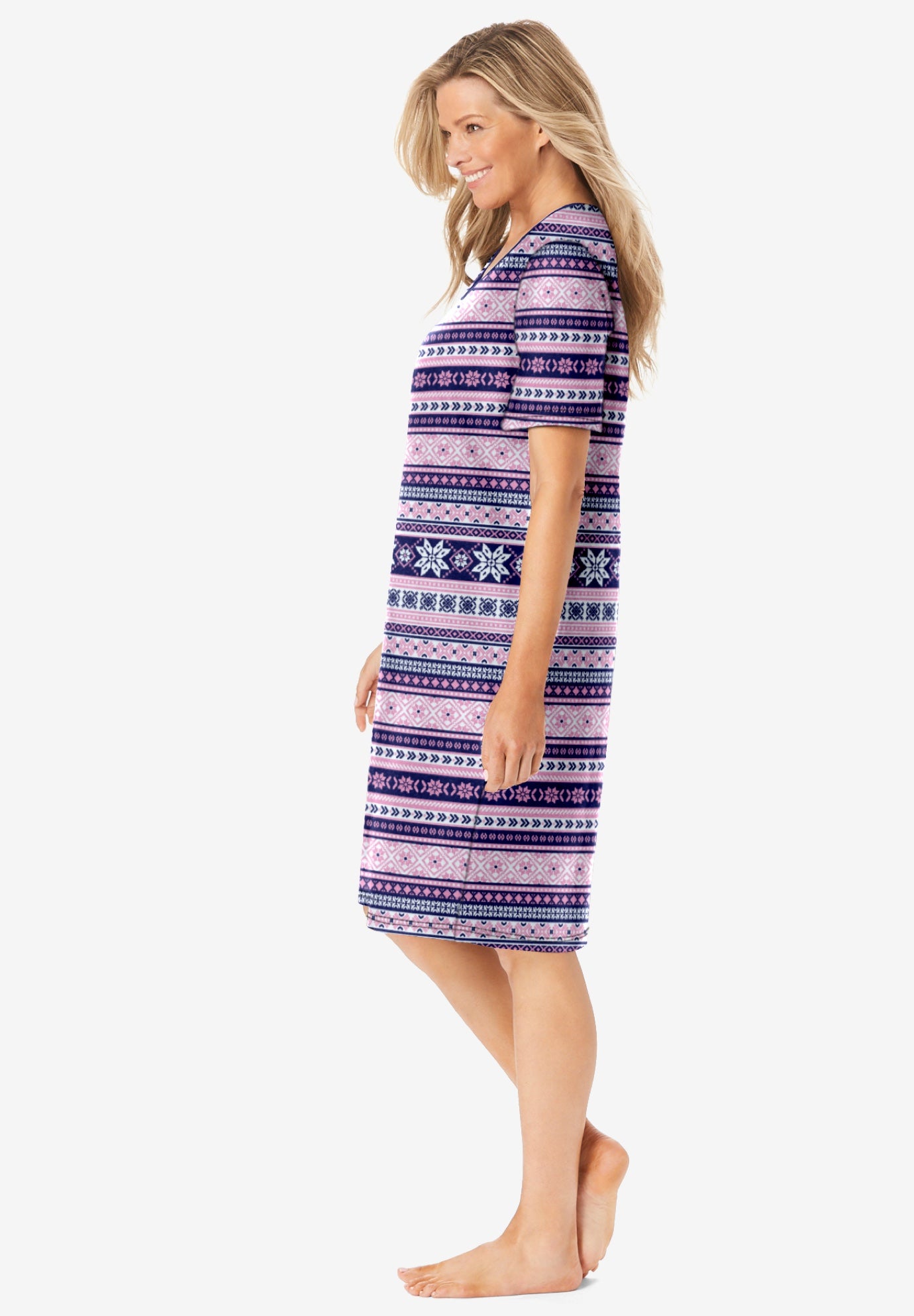 V-Neck Short Sleeve Knee-Length Cotton Sleepshirt image number 2