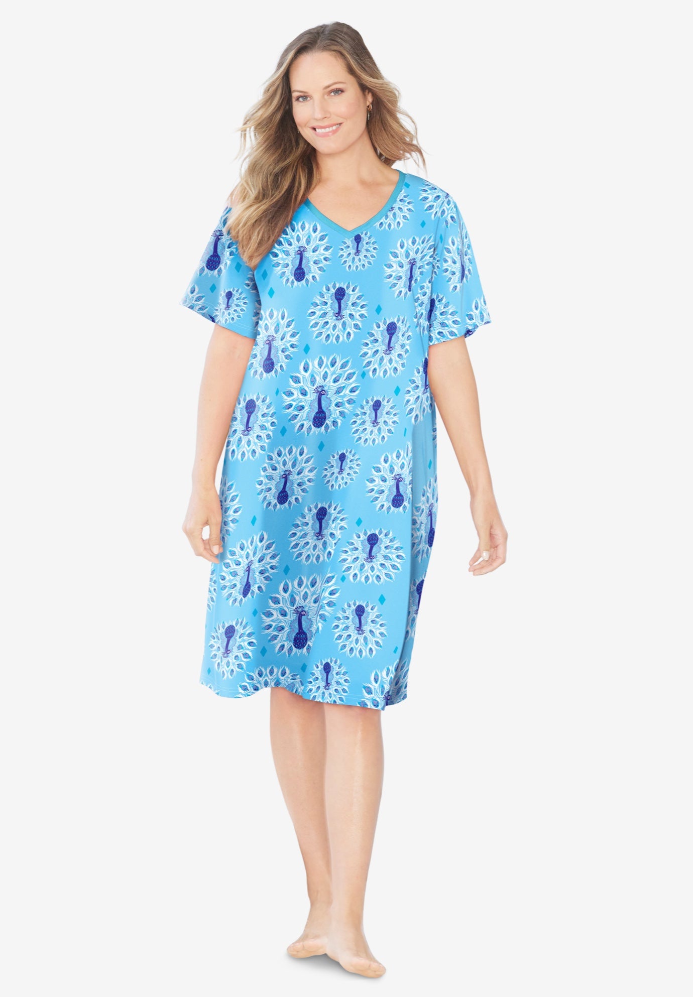 V-Neck Short Sleeve Knee-Length Cotton Sleepshirt image number 0