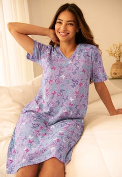 V-Neck Short Sleeve Knee-Length Cotton Sleepshirt