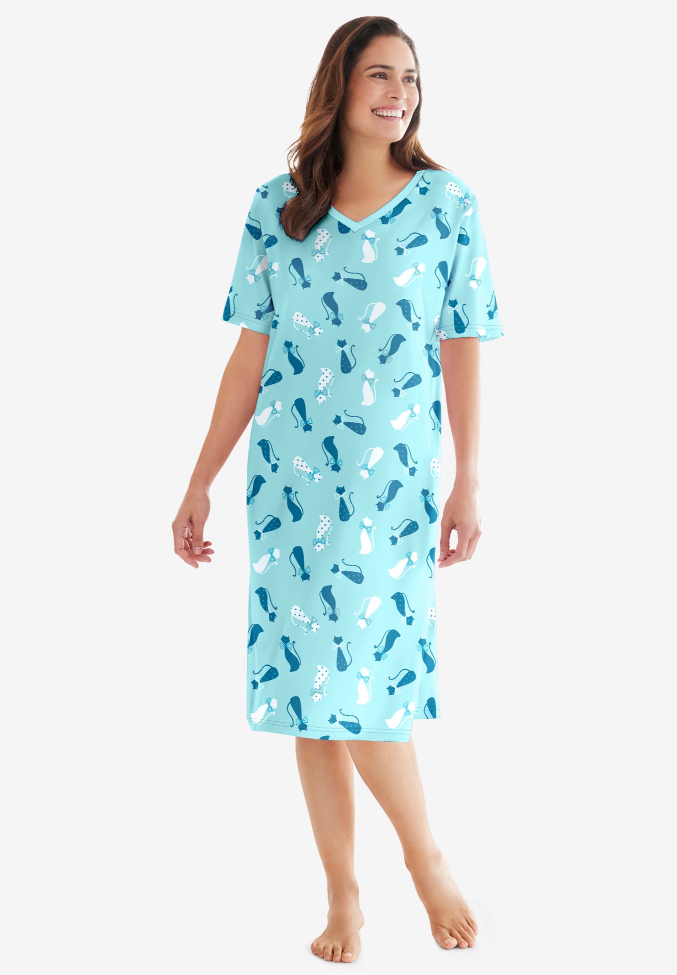 V-Neck Short Sleeve Knee-Length Cotton Sleepshirt image number 0