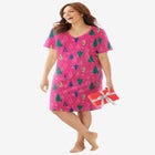 V-Neck Short Sleeve Knee-Length Cotton Sleepshirt image number 0