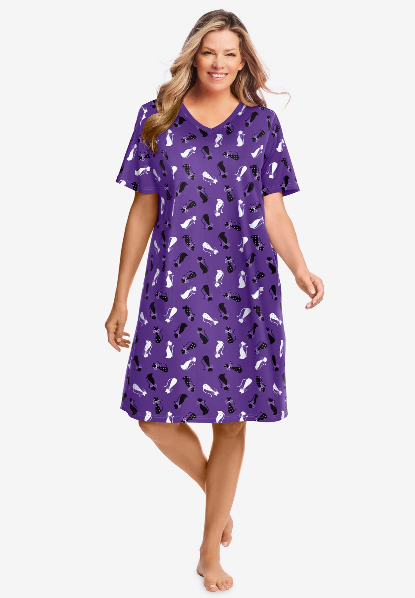 V-Neck Short Sleeve Knee-Length Cotton Sleepshirt image number 0