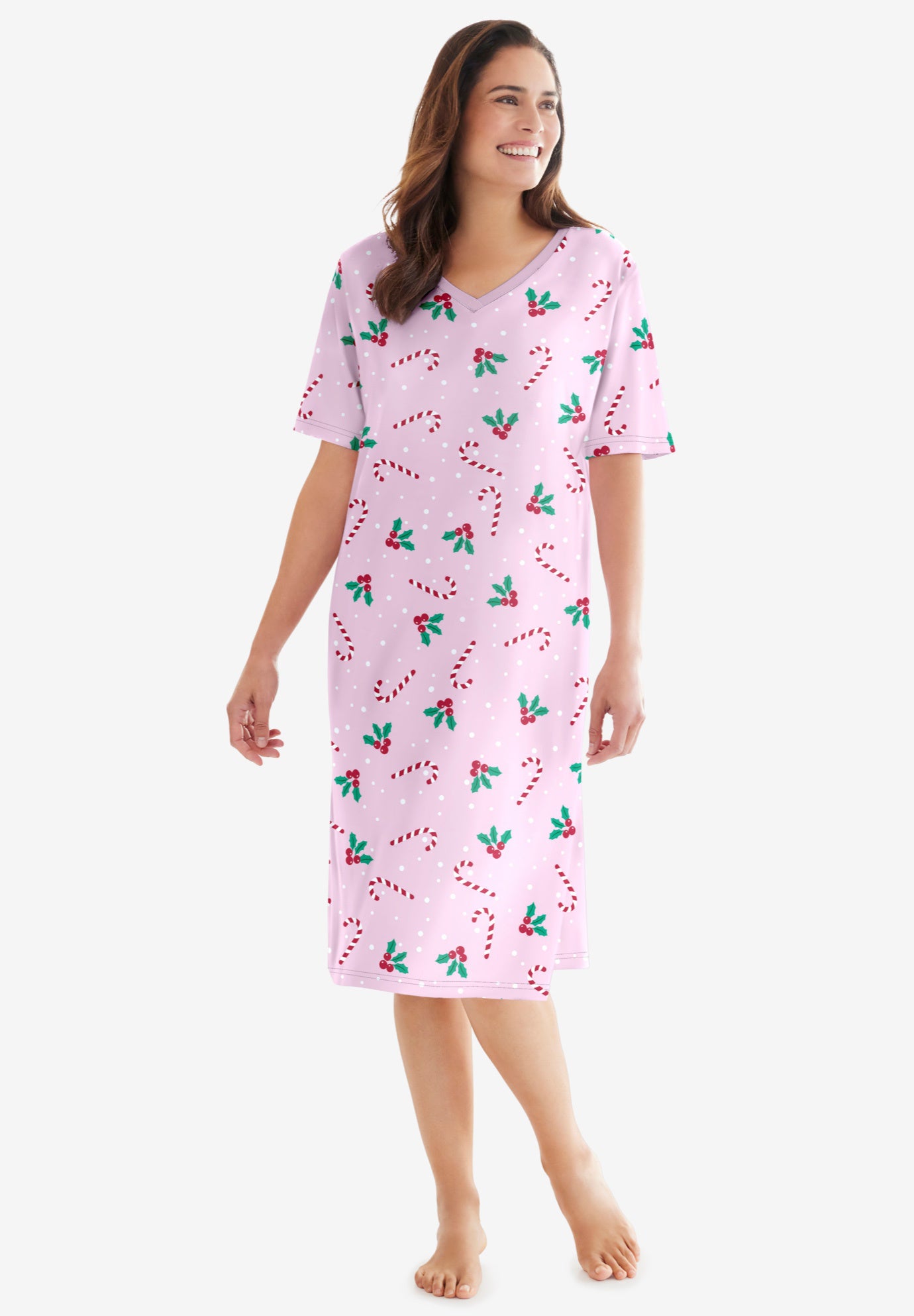 V-NECK SHORT SLEEVE KNEE-LENGTH COTTON SLEEPSHIRT image number 0