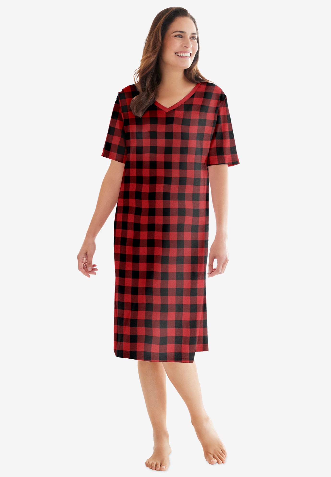 V-Neck Short Sleeve Knee-Length Cotton Sleepshirt image number 0