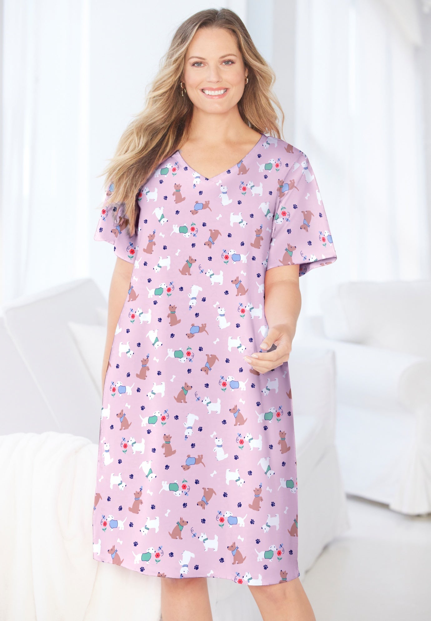 V-Neck Short Sleeve Knee-Length Cotton Sleepshirt image number 0