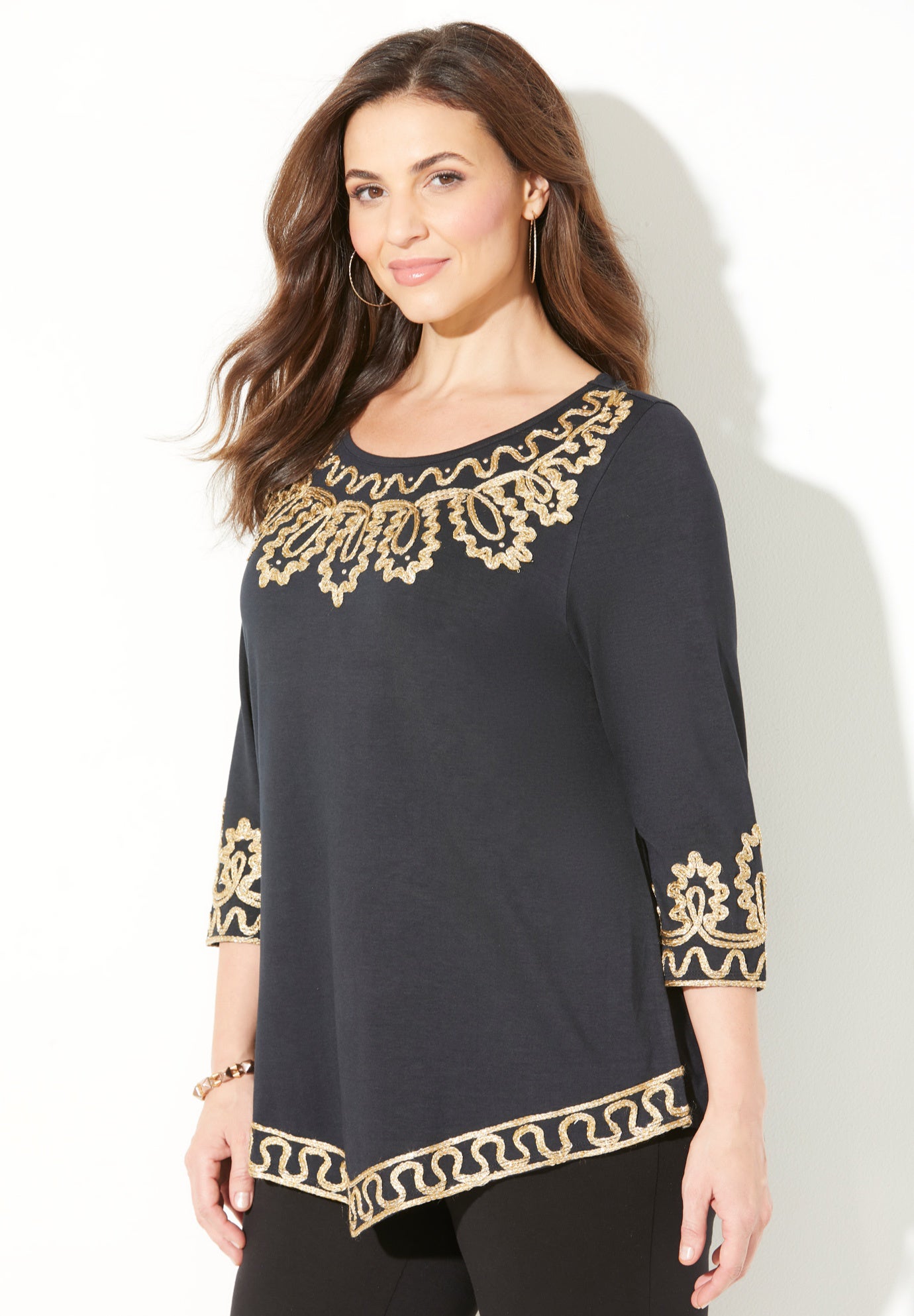 Pointed Hem Embroidered Top image number 0