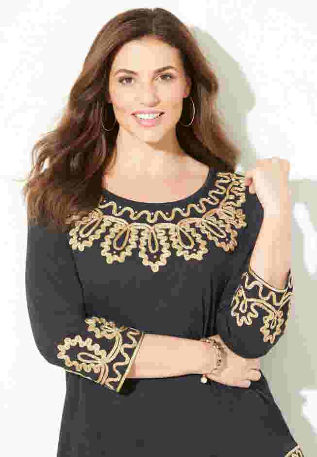 Pointed Hem Embroidered Top image number 1