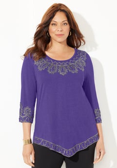 Pointed Hem Embroidered Top