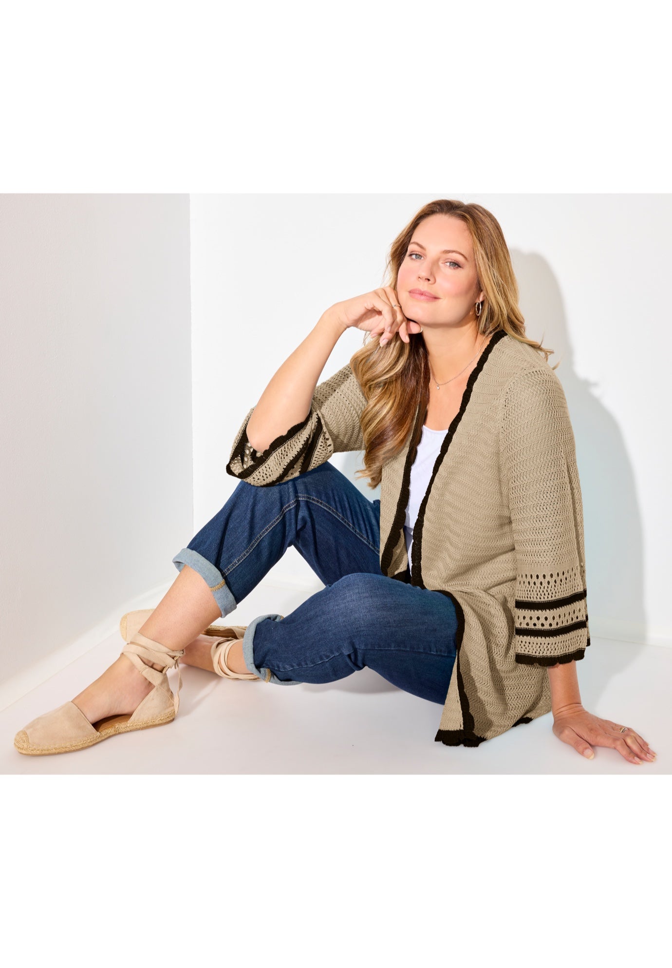 Bell Sleeve Open-Front Cardigan image number 1