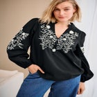 Notch V-Neck Contrast Embroidery Blouse image number null