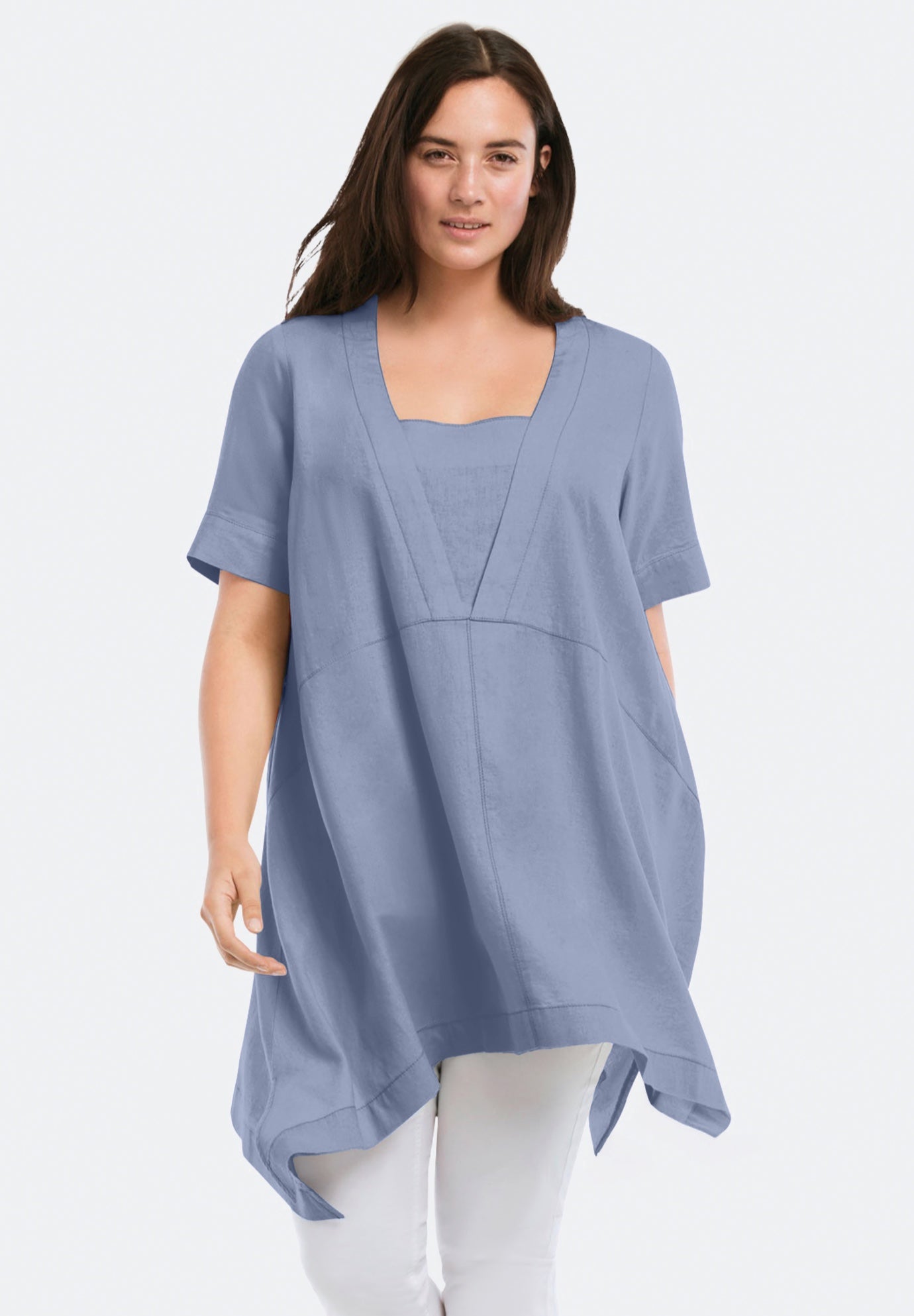 Linen-Blend Hanky Hem Tunic image number 0