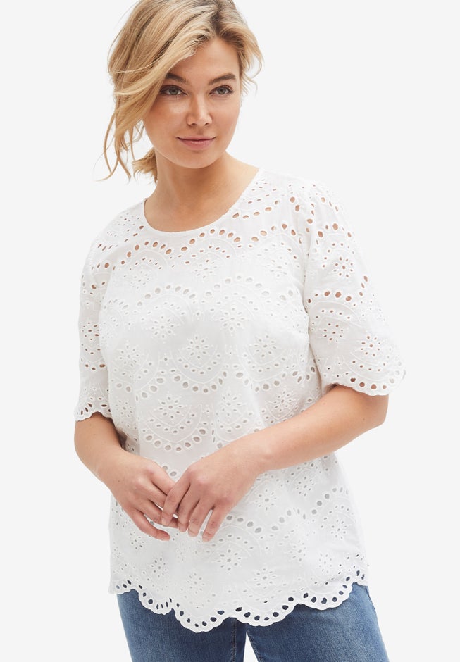 Scalloped Hem Eyelet Blouse image number 0