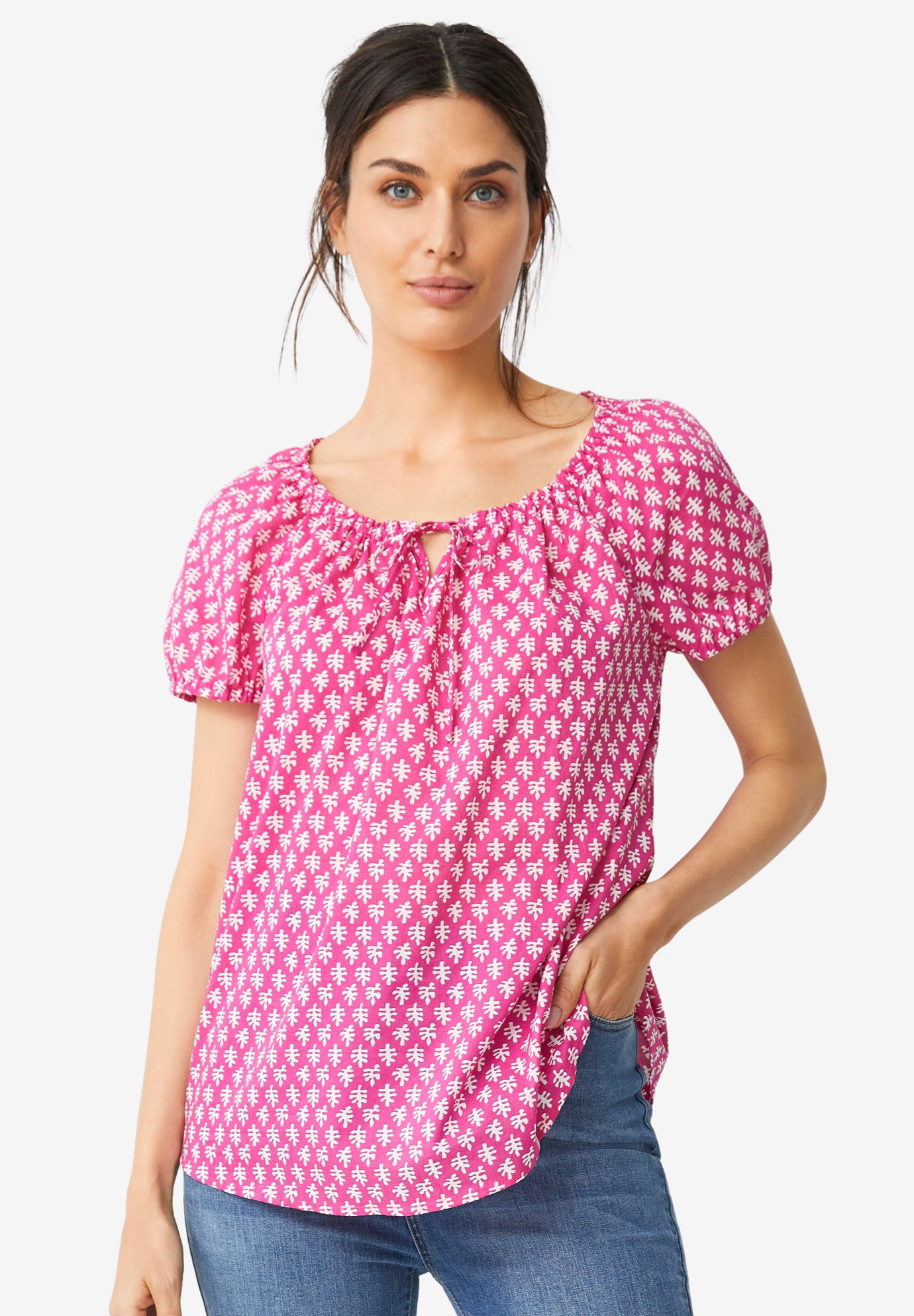 Keyhole Neckline Peasant Blouse image number 0