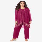 Plus-Size Long Sleeve Floral Beaded Georgette Three-Piece Pant Set image number null