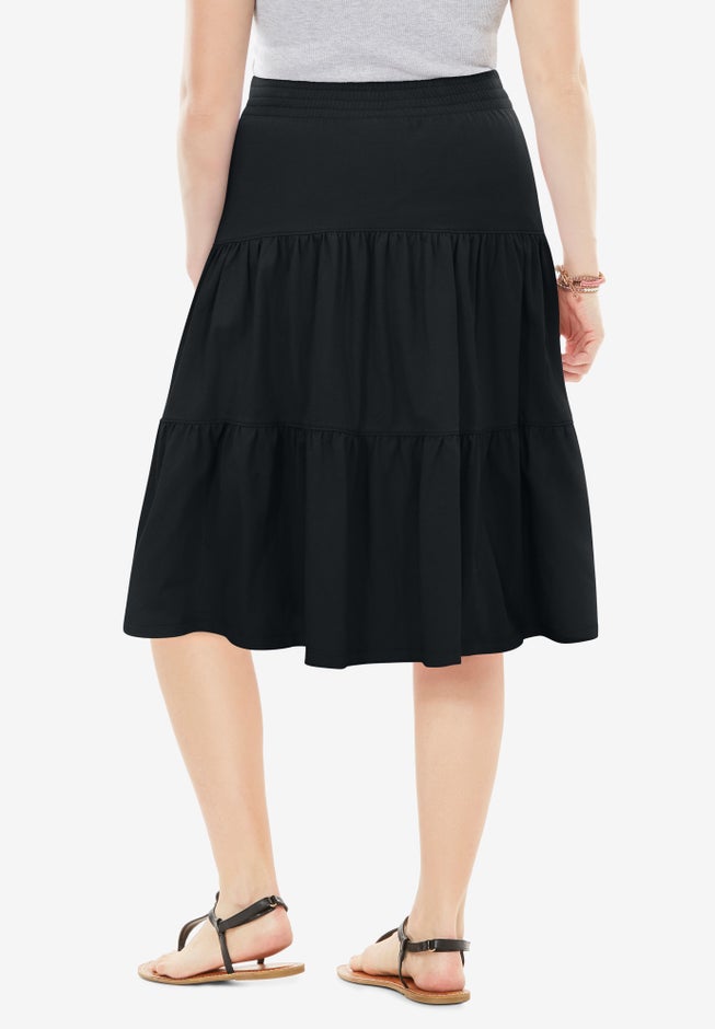 Elastic-Waist Knit Tiered Skirt image number 1