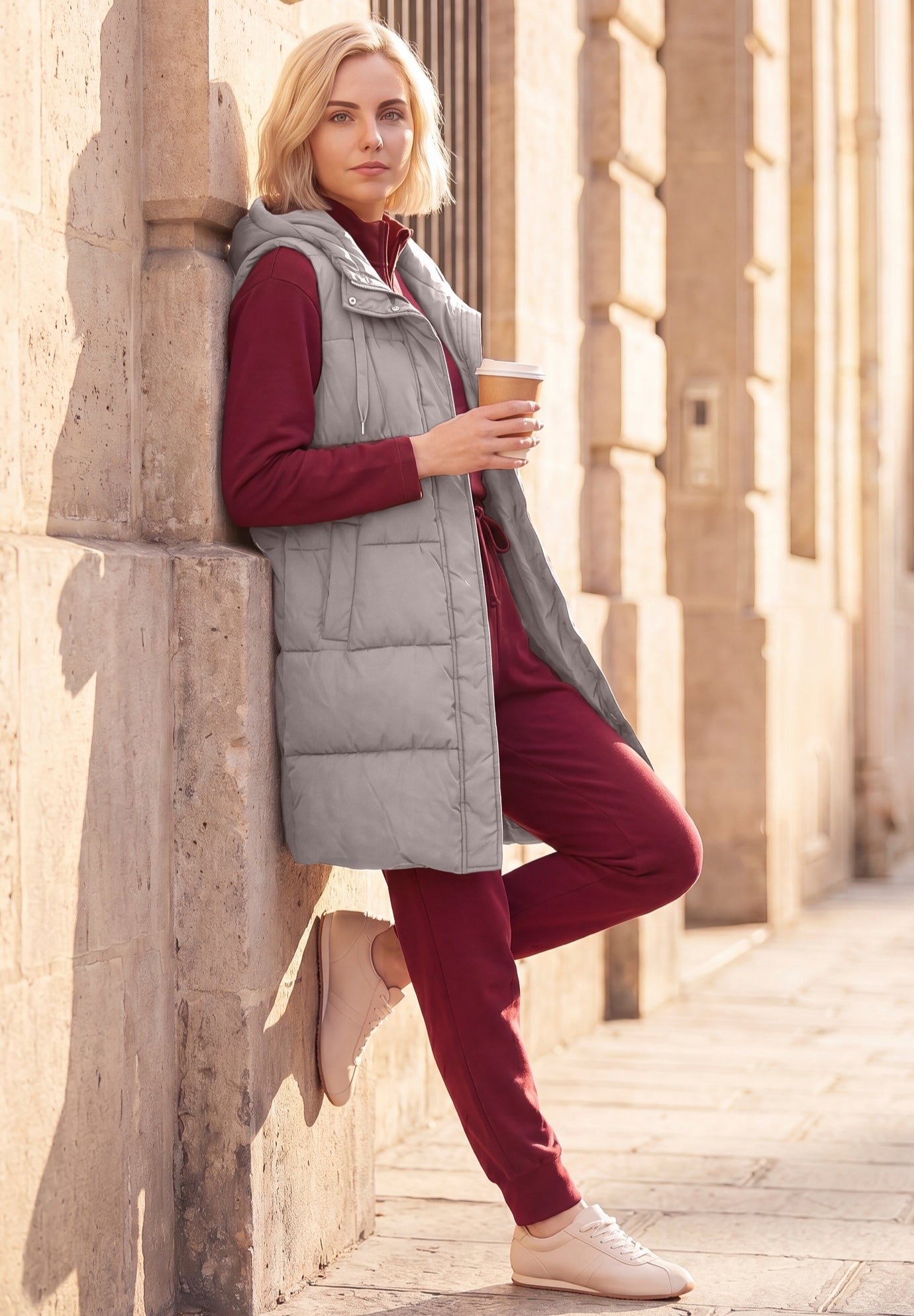 Long Hooded Puffer Vest image number 1
