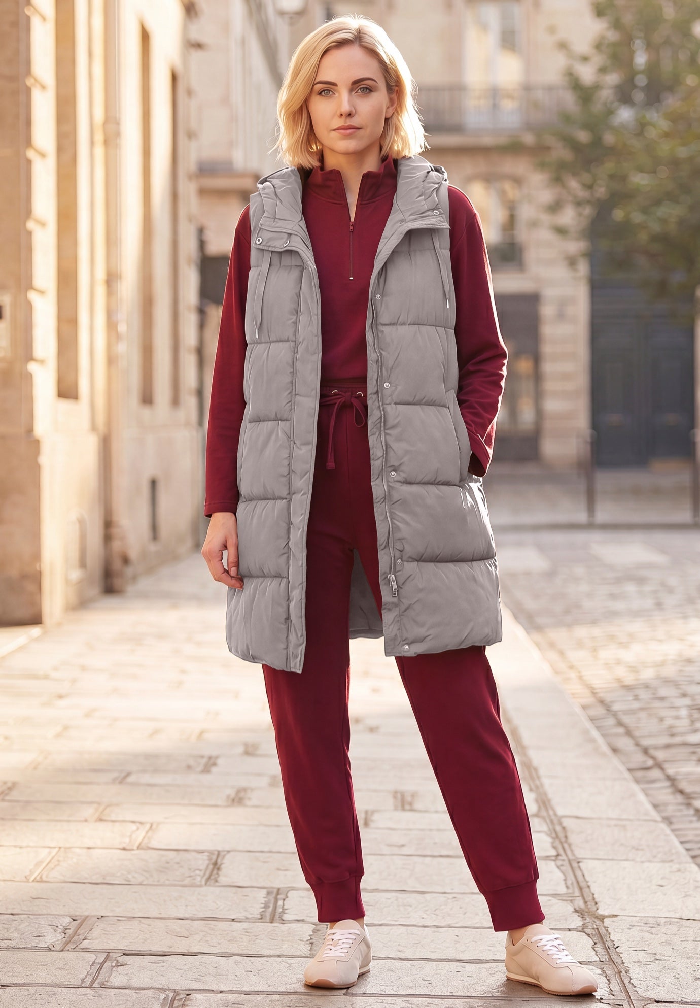 Long Hooded Puffer Vest image number 3