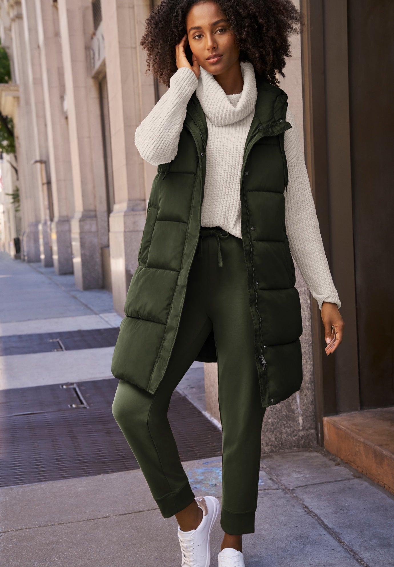 Long Hooded Puffer Vest image number 0