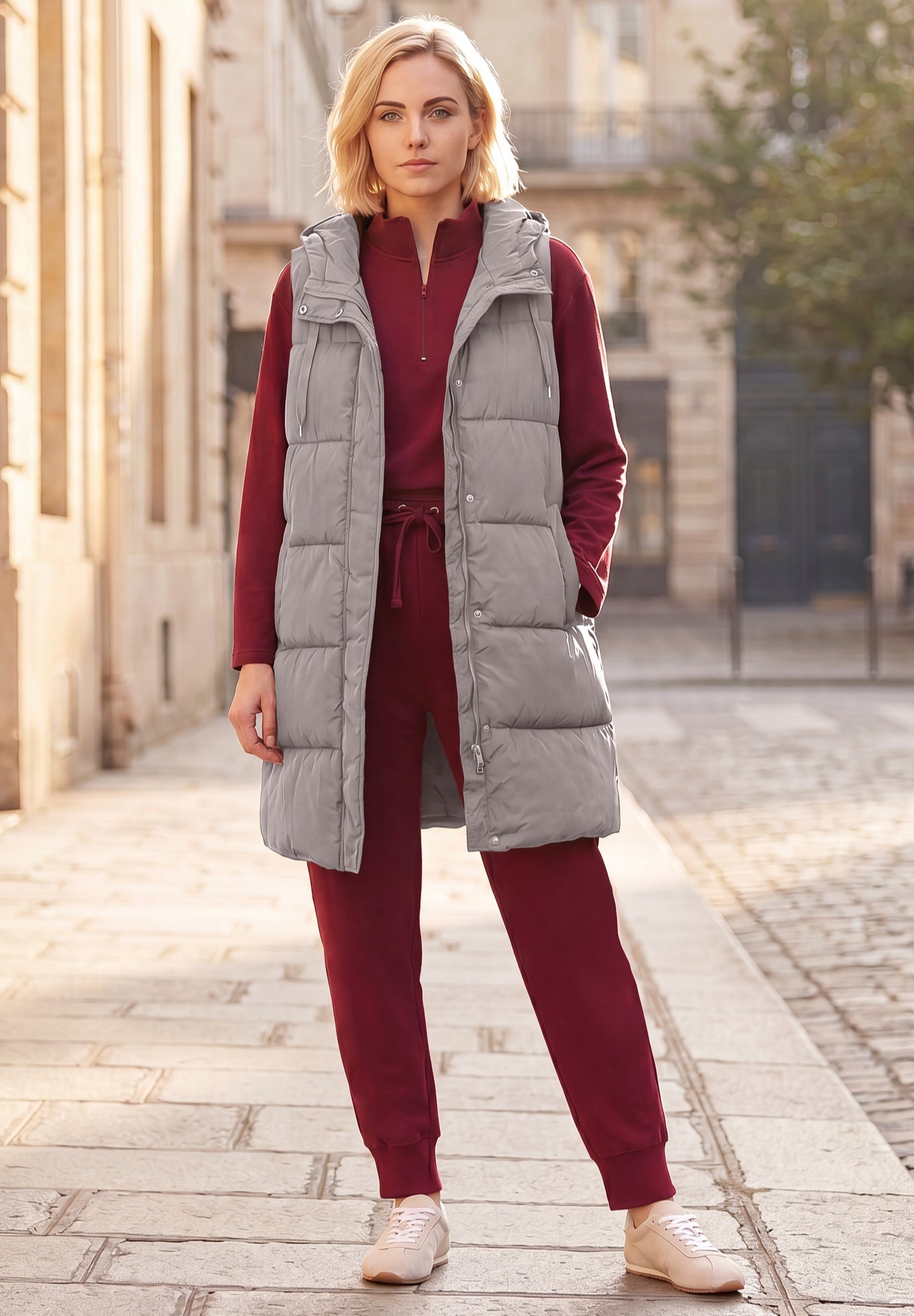 Long Hooded Puffer Vest image number 0