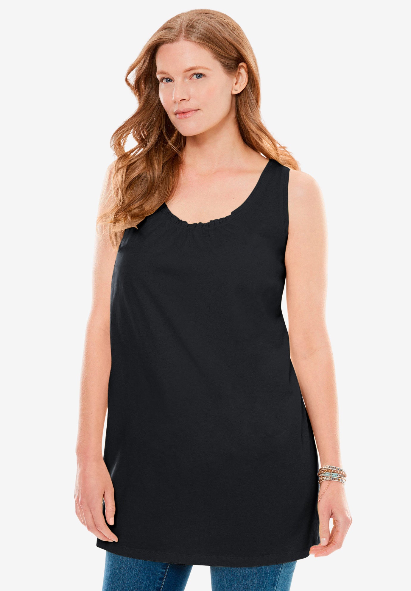 Perfect Sleeveless Shirred U-Neck Tunic image number 0