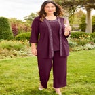 Beaded 3-Piece Cardigan Pant Suit image number null