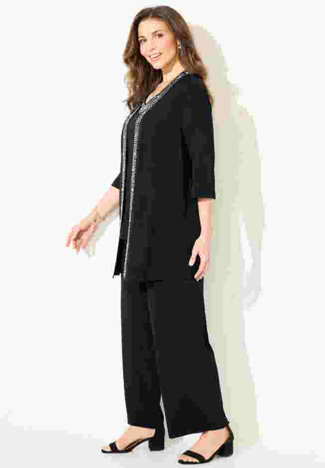 Beaded 3-Piece Cardigan Pant Set image number 2
