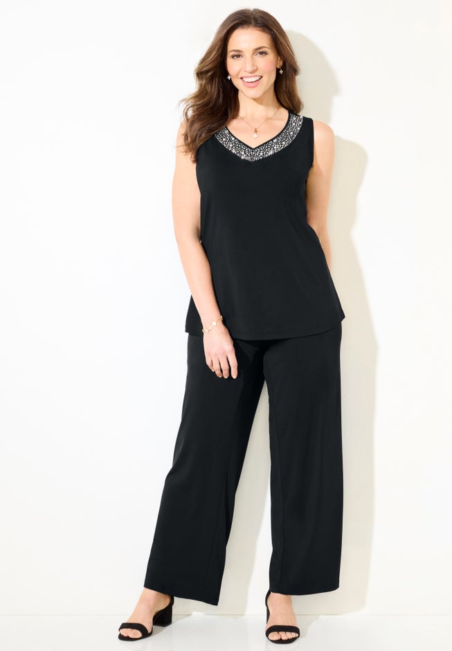 Beaded 3-Piece Cardigan Pant Set image number 3