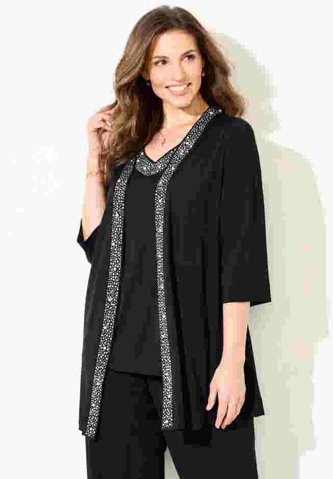 Beaded 3-Piece Cardigan Pant Set image number 4