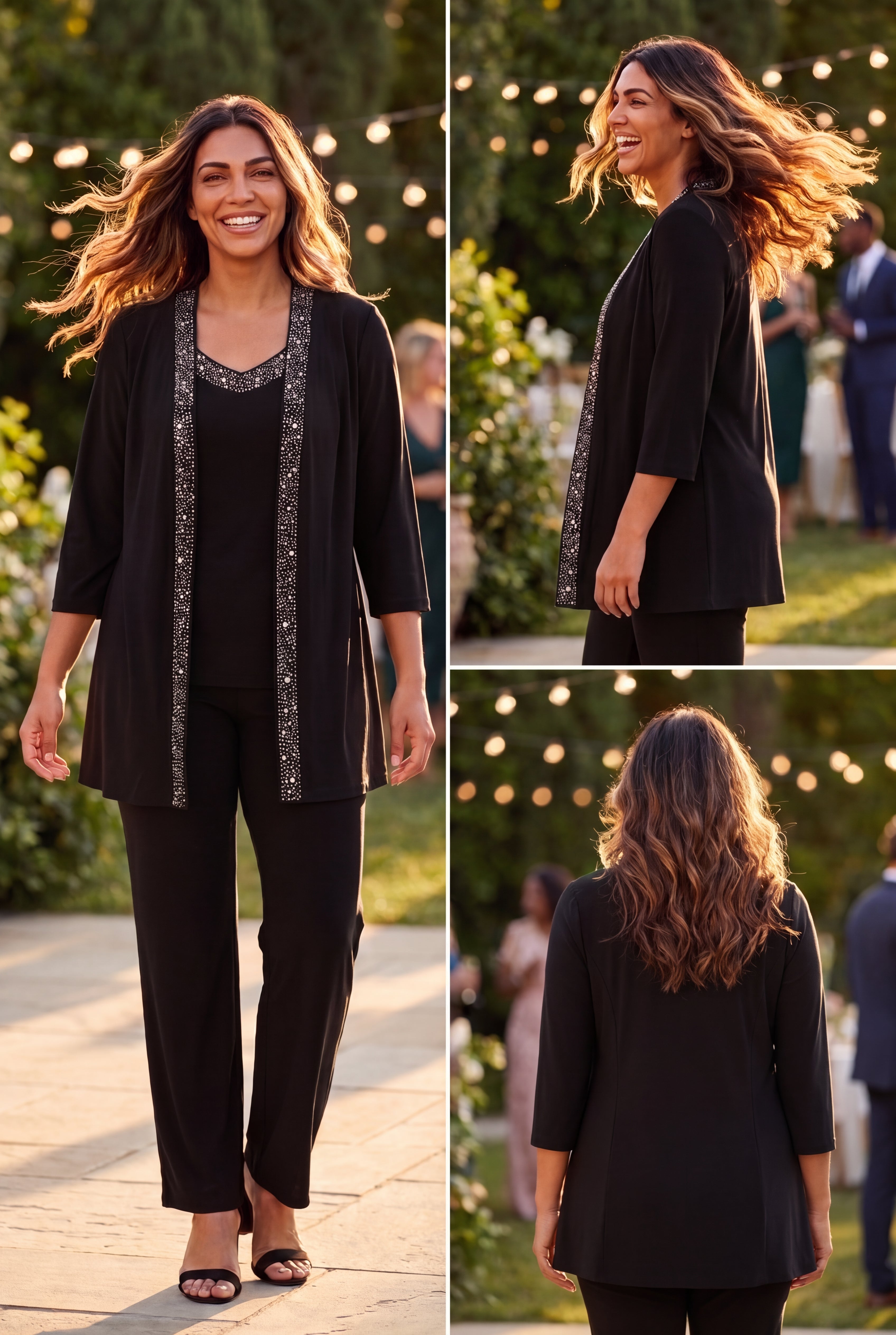 Beaded 3-Piece Cardigan Pant Suit image number 5
