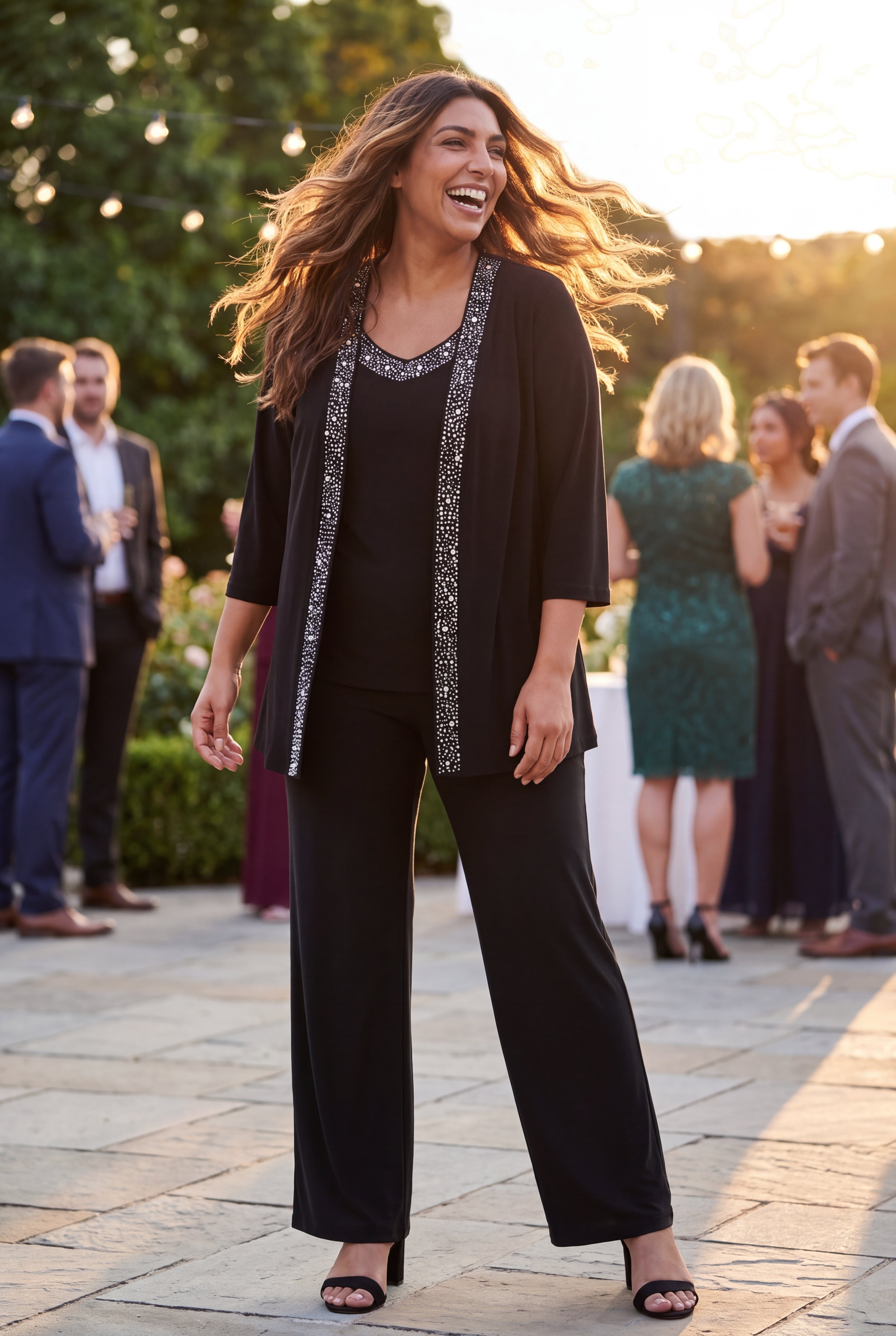 Beaded 3-Piece Cardigan Pant Suit image number 6