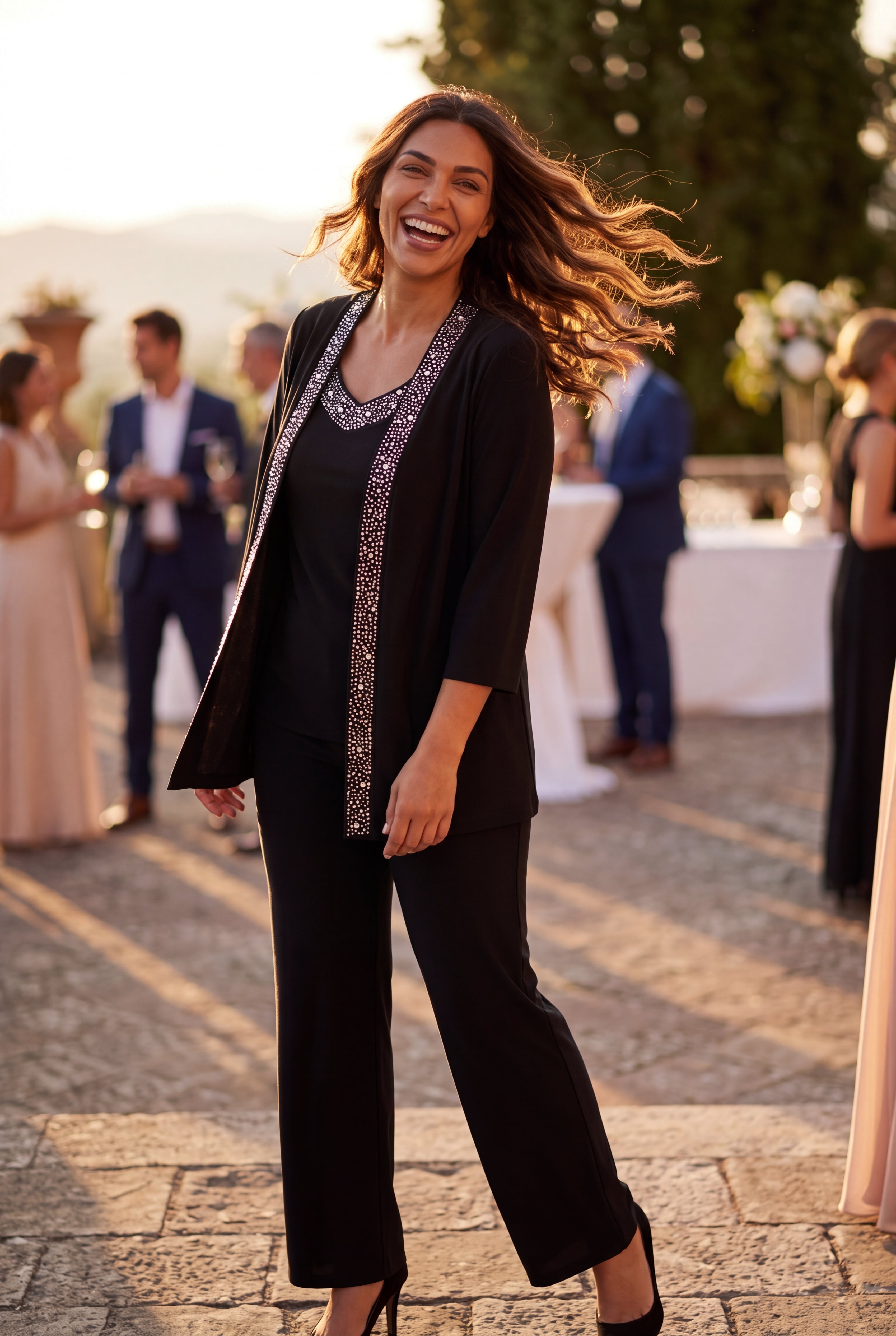 Beaded 3-Piece Cardigan Pant Suit image number 7