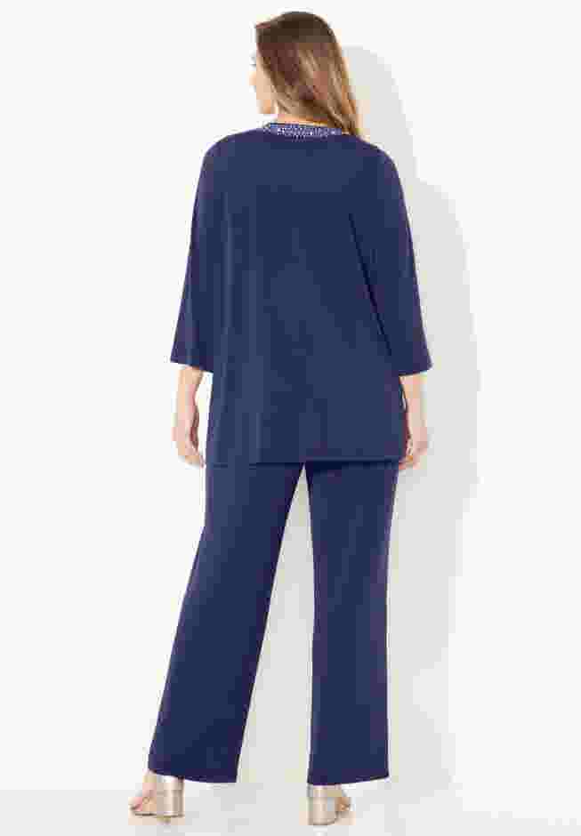 Beaded 3-Piece Cardigan Pant Set image number 1