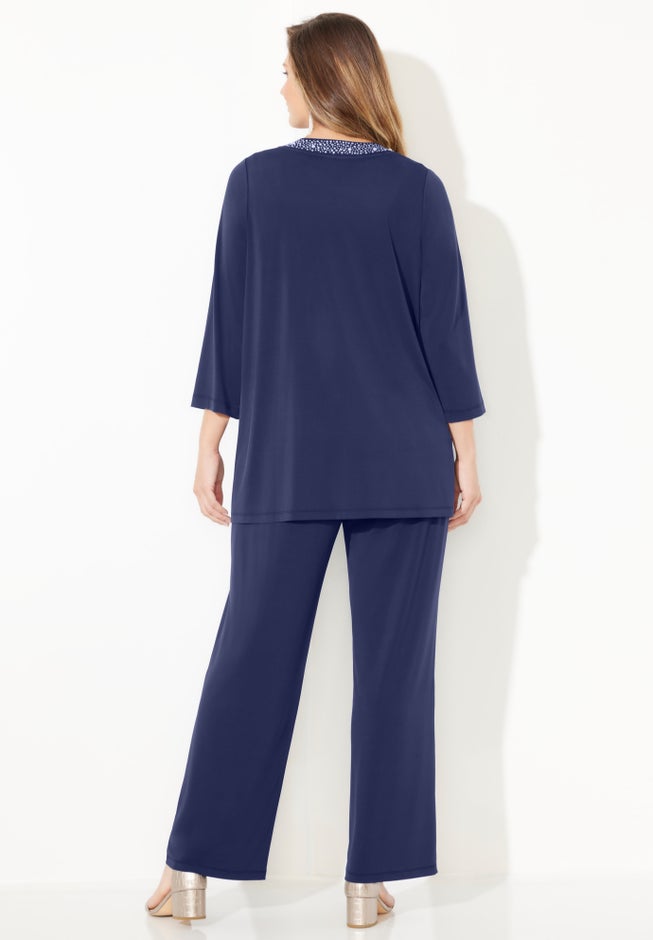 Beaded 3-Piece Cardigan Pant set