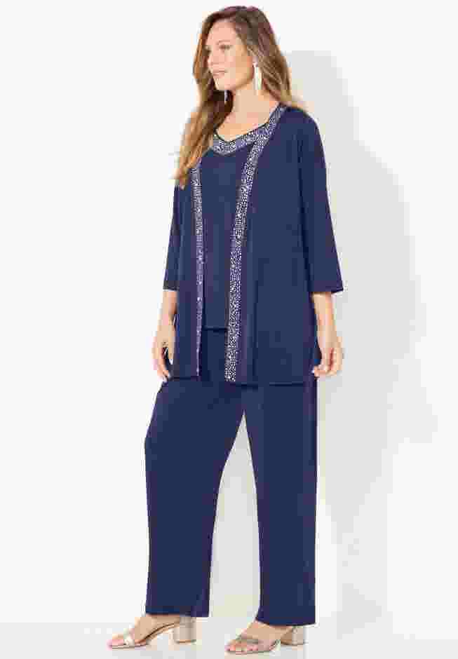 Beaded 3-Piece Cardigan Pant Set image number 2