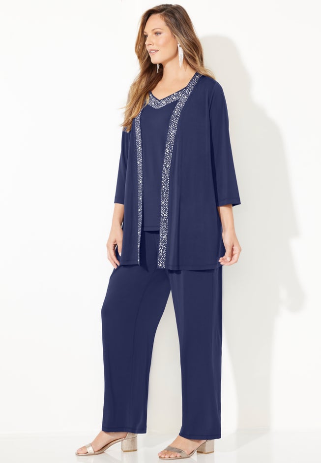 Beaded 3-Piece Cardigan Pant Set image number 2