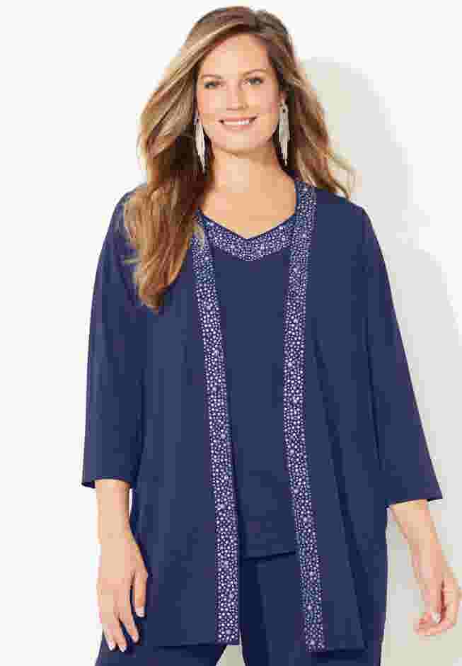 Beaded 3-Piece Cardigan Pant Set image number 3