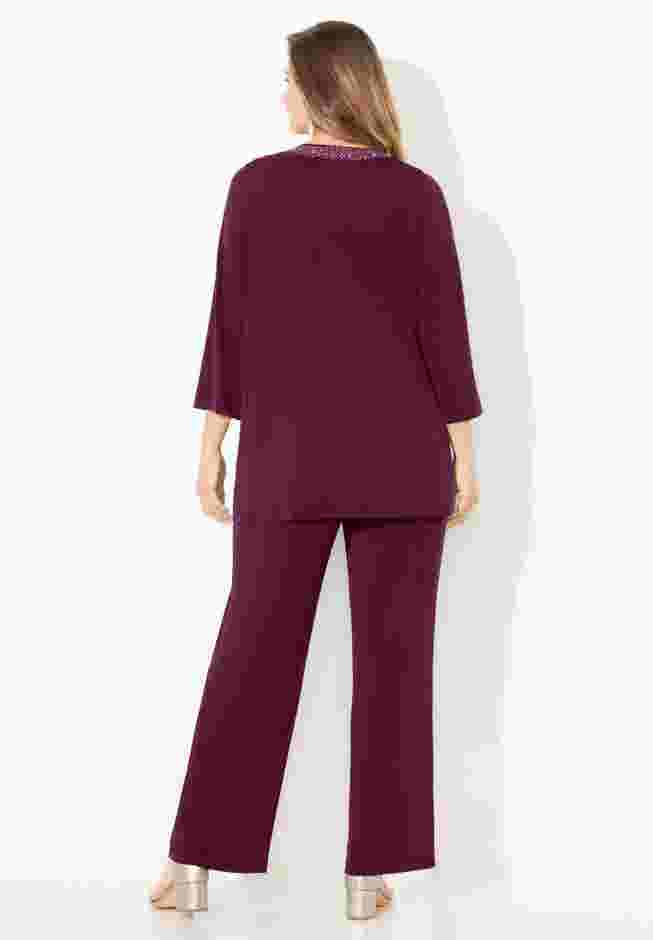 Beaded 3-Piece Cardigan Pant Set image number 1