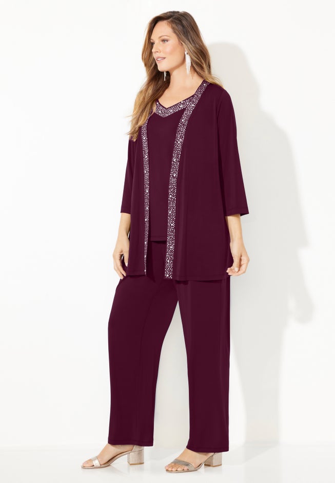 Beaded 3-Piece Cardigan Pant Set image number 2