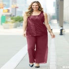 3-Piece Sequin Tank Pant Suit image number null