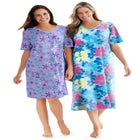 V-Neck Short Sleeve Midi Cotton Sleep Shirt image number null