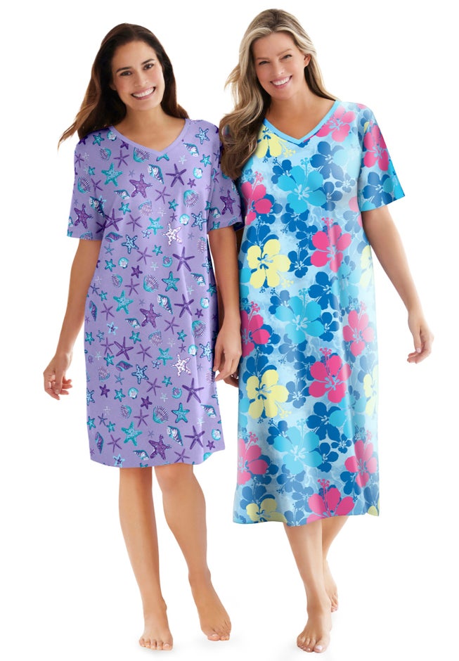 V-Neck Short Sleeve Midi Cotton Sleep Shirt image number 6