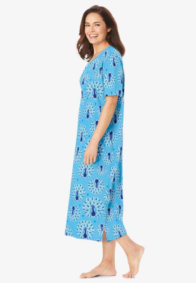 V-Neck Short Sleeve Midi Cotton Sleep Shirt image number 2