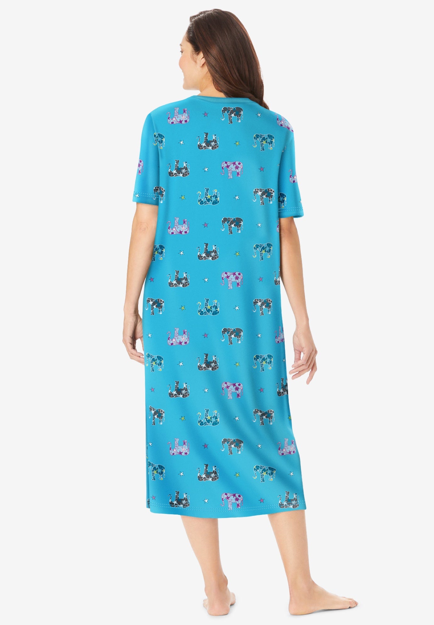 V-Neck Short Sleeve Midi Cotton Sleep Shirt image number 1